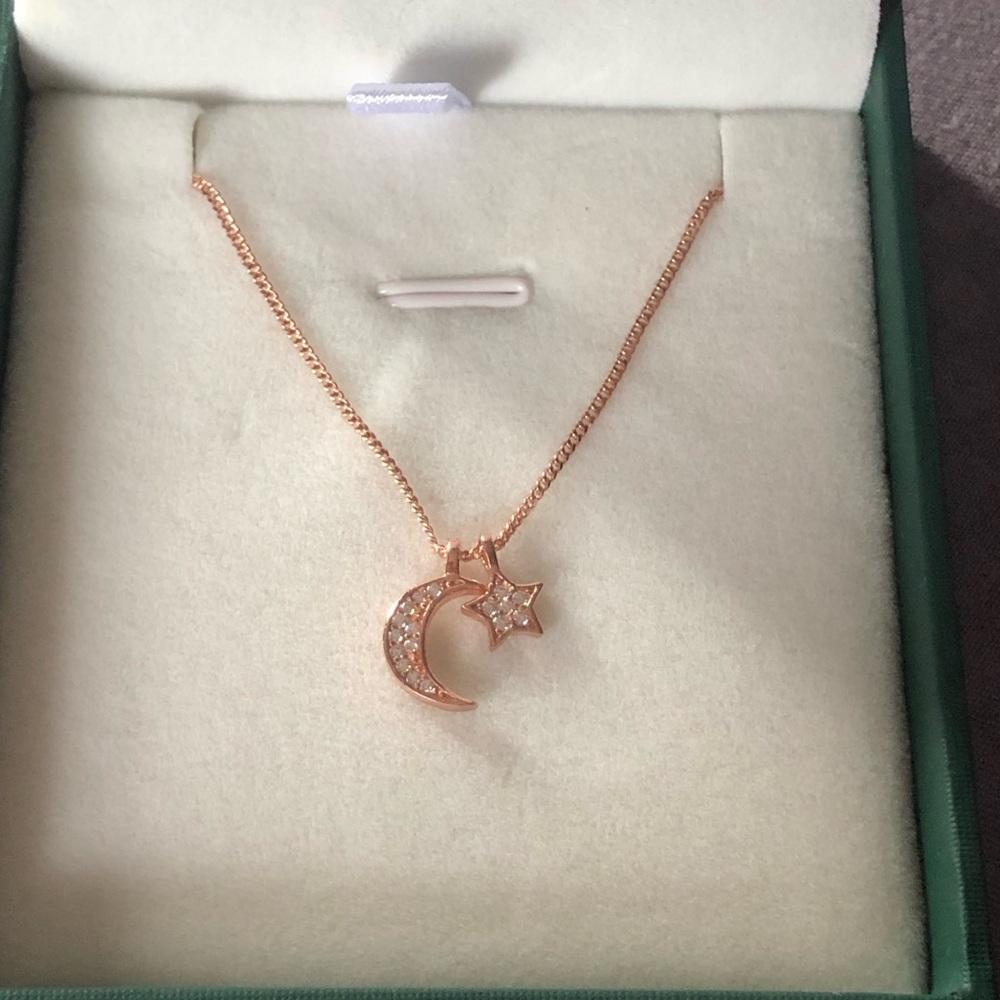 14k Rose Gold Plated Sterling Silver & Cubic Zirconia Moon & Star Necklace